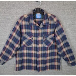 Vtg Pendleton Men's Size XL Wool Loop Collar Board Shirt‎ Button Up Blue Gray
